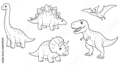 Minimal Anime Style Dinosaurs Prehistoric World Coloring Page for Kids Learning Fun