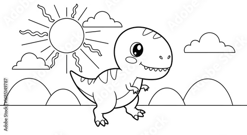 Minimalist Anime Style T-Rex Dinosaur Coloring Page Kids Educational Prehistoric Fun