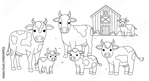 Minimalist Anime Style Cute Farm Animals Learning Coloring Page for Kids Educational