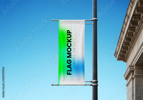 Vertical Street Pole Flag Mockup