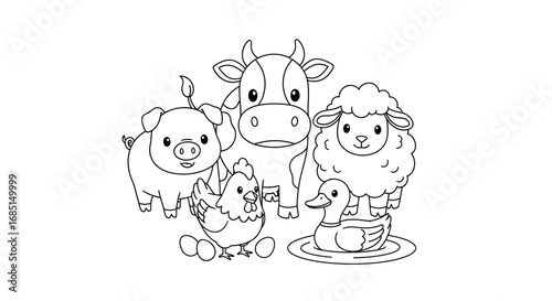 Minimalist Anime Style Educational Farm Animals Coloring Page Kids Learning Activity