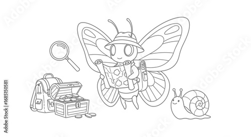 Minimalist Anime Style Insects Butterfly Adventure Coloring Page Kids Creative Fun