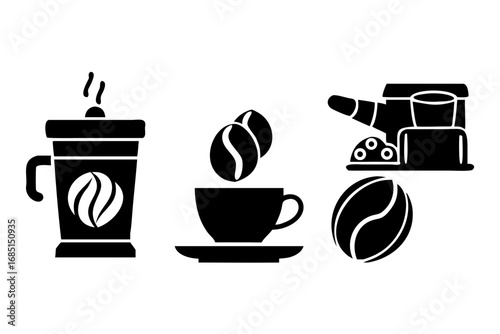Coffee and coffee machine icons in vector format