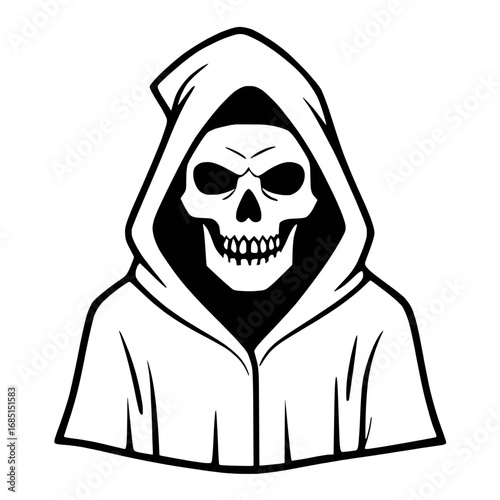 Black and White Death Hooded Grim Reaper Skull Transparent background