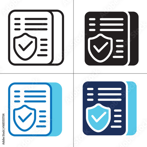 Insurance Document icon multiple style collection. Style include outline, solid, dual tone. Vector Illustration.