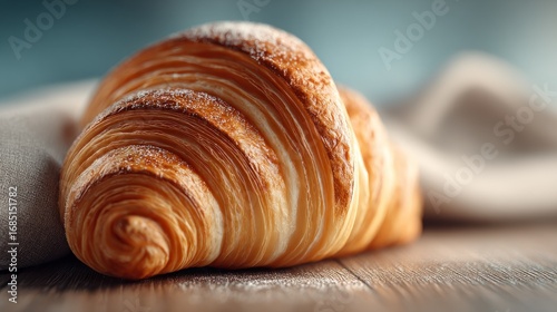 Golden croissant delight: perfect morning pastry with delicate sugar dusting