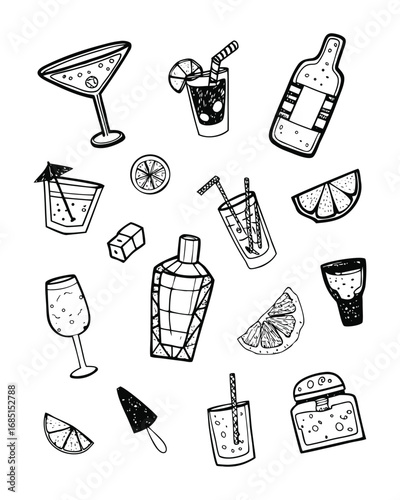 Hand-Drawn Style Cocktail Bar Collection Set