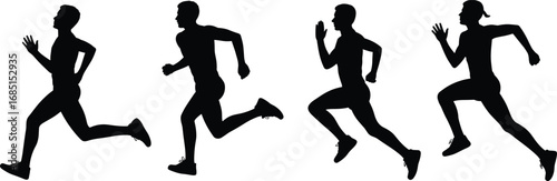 Silhouette Vector of Male Runners in Action, Depicting Dynamic Athletic Movement for Fitness, Sports, Training, Health, and Exercise Concepts
