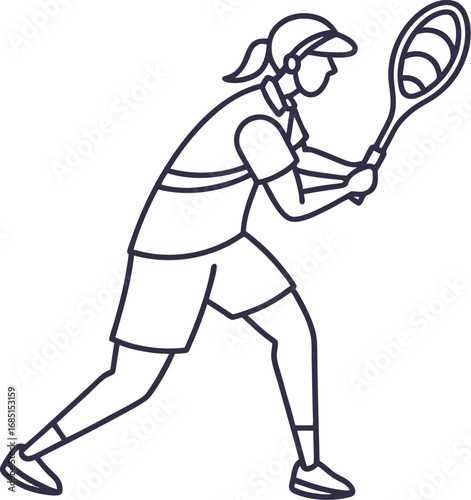 Line icon vector of badminton player ready stance