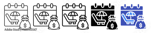Paid Time Off Icon In 5 Different Styles Set Collection