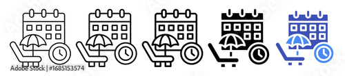 Vacation Time Icon In 5 Different Styles Set Collection