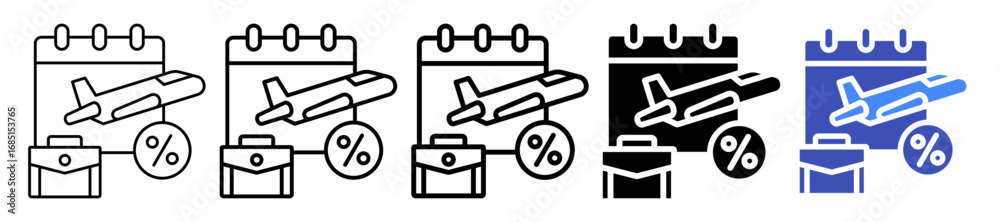 Fototapeta premium Travel Discounts Icon In 5 Different Styles Set Collection