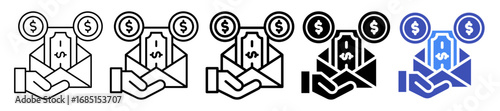 Bonus Pay Icon In 5 Different Styles Set Collection