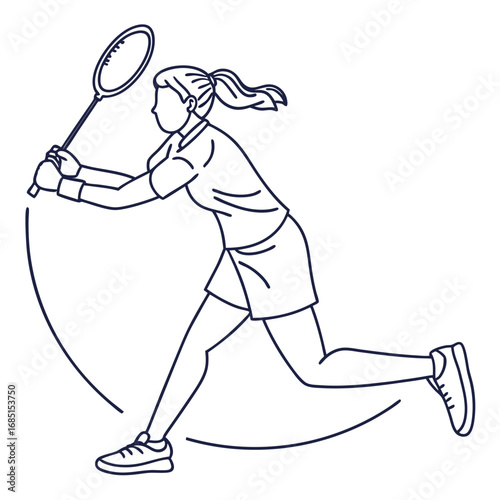 Line icon vector of female badminton player forehand