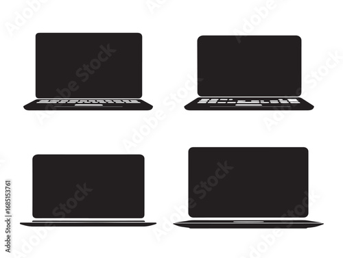 Elegant vector laptop silhouettes digital workspace design pack