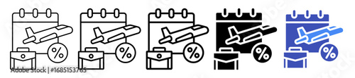 Travel Discounts Icon In 5 Different Styles Set Collection