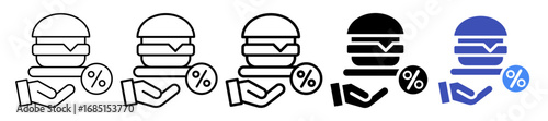 Food Discounts Icon In 5 Different Styles Set Collection