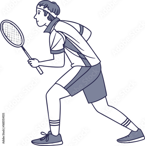 Flat color minimal vector of male badminton player action
