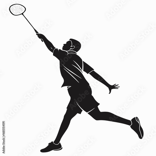 Black silhouette vector of badminton player jumping smash