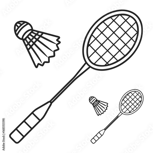Badminton racket outline icon set for sports design
