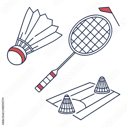 Minimalist badminton sport icon pack vector