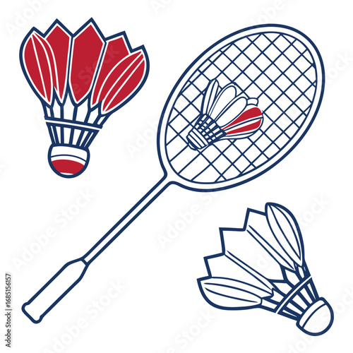 Sports icons set including badminton racket and shuttlecock