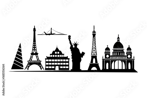 World famous landmarks silhouette in black color