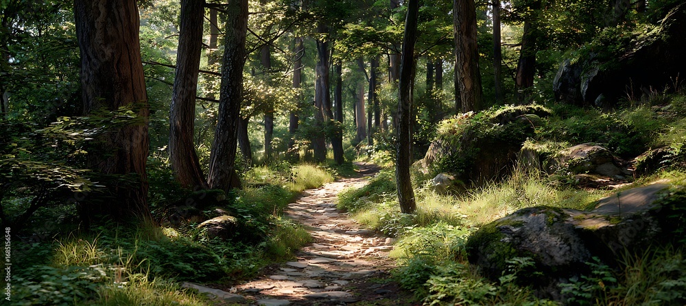Obraz premium Beautiful forest path landscape scenic nature photography background image for desktop and mobile screensaver