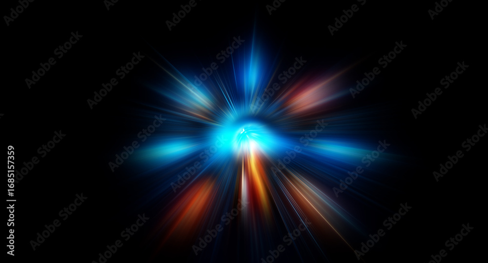 Obraz premium Illuminated light bulb at center, surrounded by glowing blue and orange circular network of lines and dots against a dark background. Digital, futuristic, and innovative concept.