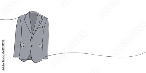 Minimalist line drawing with color accents of a gray blazer jacket. Illustration for fashion, formal clothing, textile, menswear, wardrobe, and design concepts
