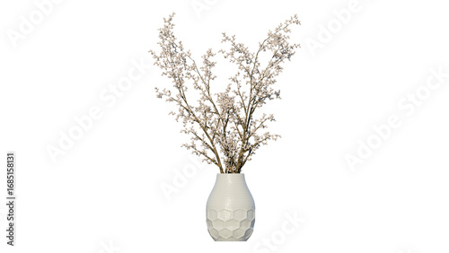 Minimalist decoration of white vase with dry branches isolated on white background suitable for home interior and elegant display