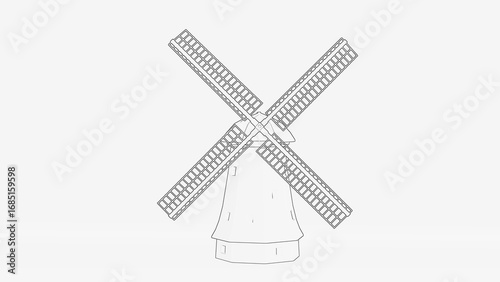 Detailed windmill sketch hand drawn architecture illustration isolated on white background perfect for landscape rural countryside and decorative artwork
