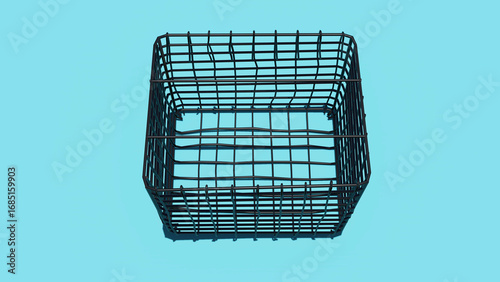 Wire basket perspective view isolated on blue background suitable for storage container shopping retail and decorative object illustration