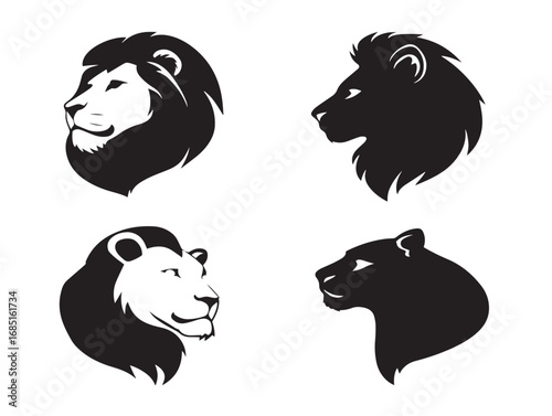 Decorative lion silhouette icons majestic wildlife vector design