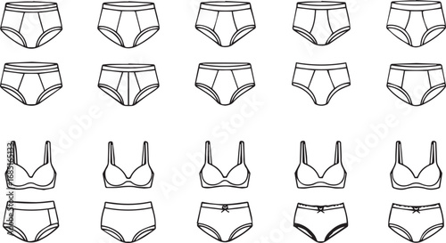 Collection of Outline Icons for Men's and Women's Underwear undergarments briefs