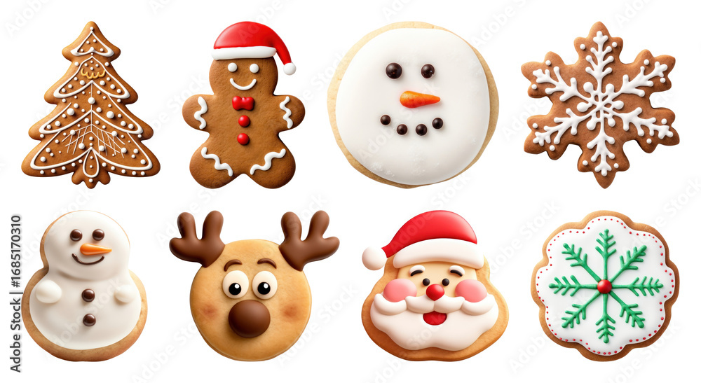 Fototapeta premium PNG Festive decorated Christmas cookies assortment, element set on transparent background