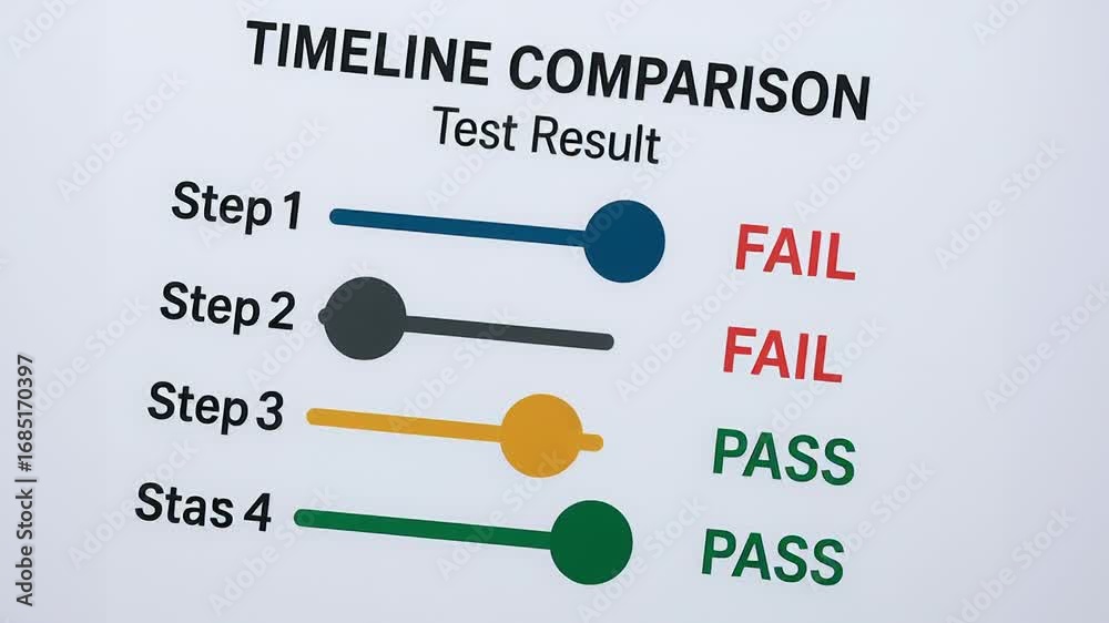 Timeline comparison test result reveals fail and pass status for ...
