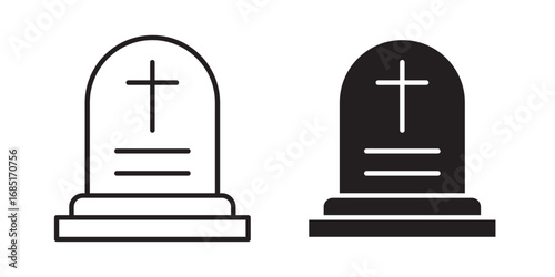 Cross Tombstone icon . Vector illustration with stroke and fill on a white background.