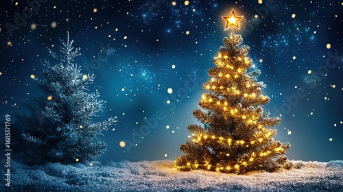 Christmas Tree Under Starry Sky.
