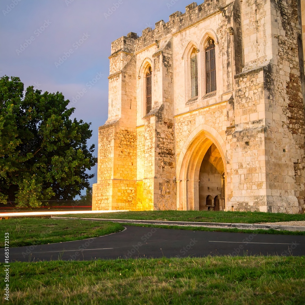 Fototapeta premium Ancient stone church at twilight