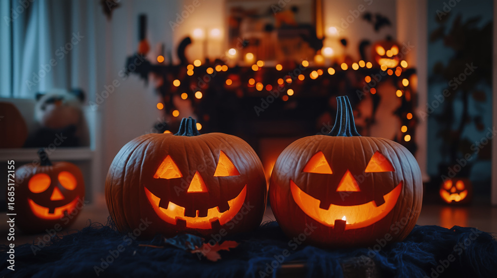 Fototapeta premium a cozy living room decorated for Halloween