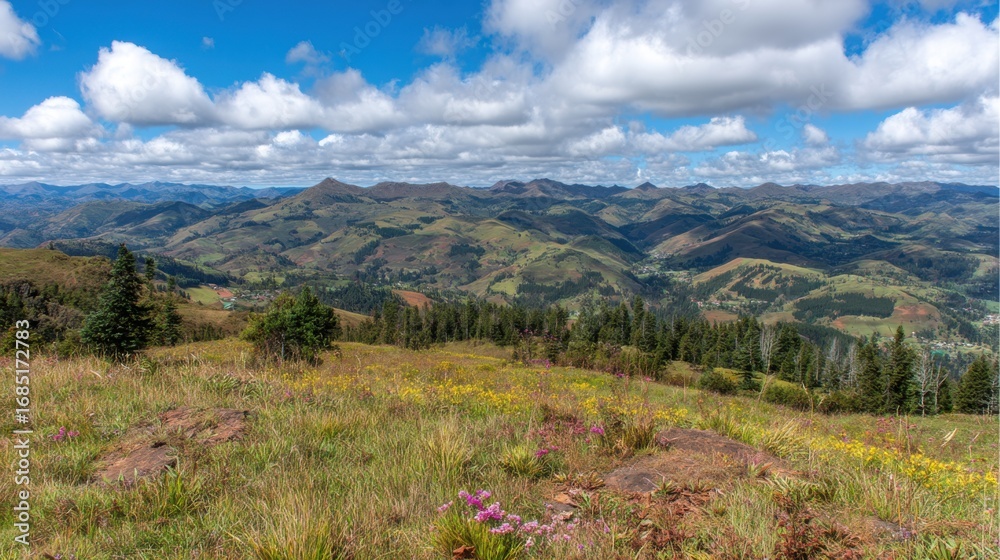 Obraz premium Breathtaking mountain view scenic landscape nature photography vibrant greenery outdoor exploration serenity and adventure