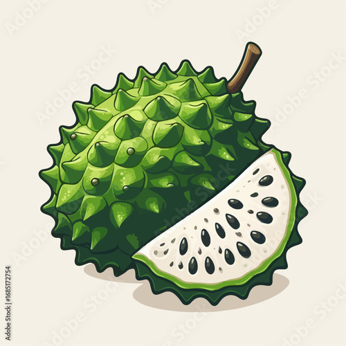 Illustration of soursop fruit and its parts
