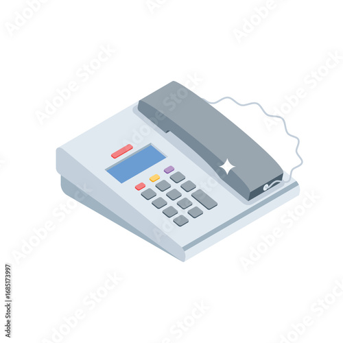 An isometric icon of office rotary dial telephone