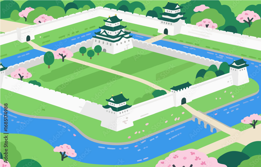 Obraz premium Japanese style architecture and scenery, vector graphics