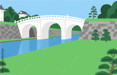 Japanese style architecture and scenery, vector graphics