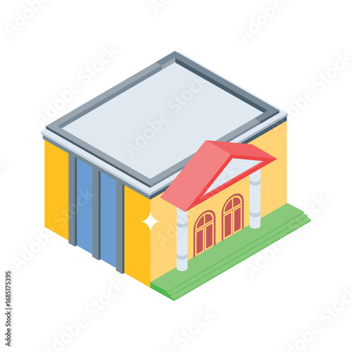 An isometric style icon of courthouse exterior view