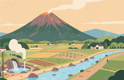 Japanese style architecture and scenery, vector graphics