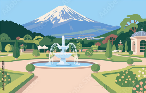 Mount Fuji scenery, vector image