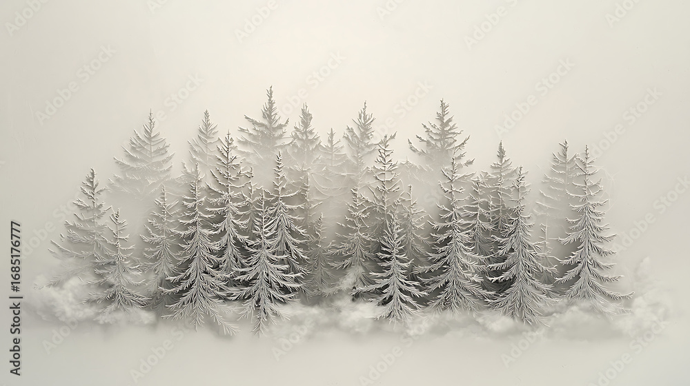 Obraz premium Snowy Forest Landscape Winter Trees in a Serene Environment